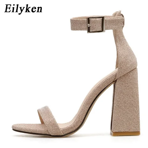 Apricot Eilyken новые летние пикантные сандалии с открытым носком; на высоком каблуке; женские сандалии на каблуках Пряжка на щиколотке ремешками модная повседневная женская обувь - Цвет: Apricot