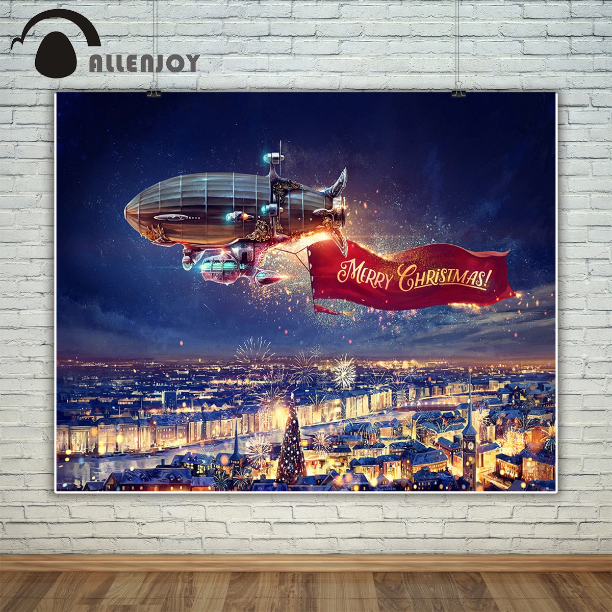 Allenjoy фон для фотосъемки фантастический воздушный корабль город Рождество баннер