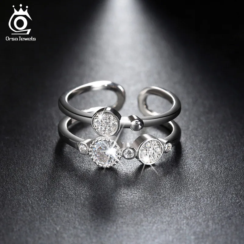 ORSA JEWELS натуральная 925 пробы серебряные свадебные комплекты Регулируемая палец кольца для Для женщин с AAA циркон вечерние украшения подарок OSR20