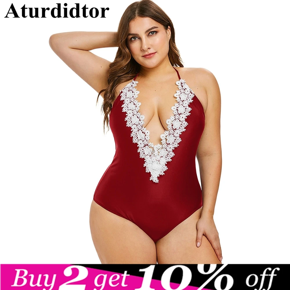 Плюс размер 4XL Холтер шеи аппликация купальники женские сексуальные