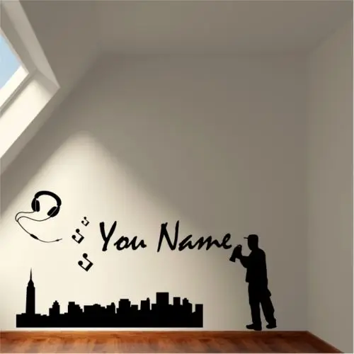 Новые персонализированные наушники с именем граффити Skyline настенные наклейки