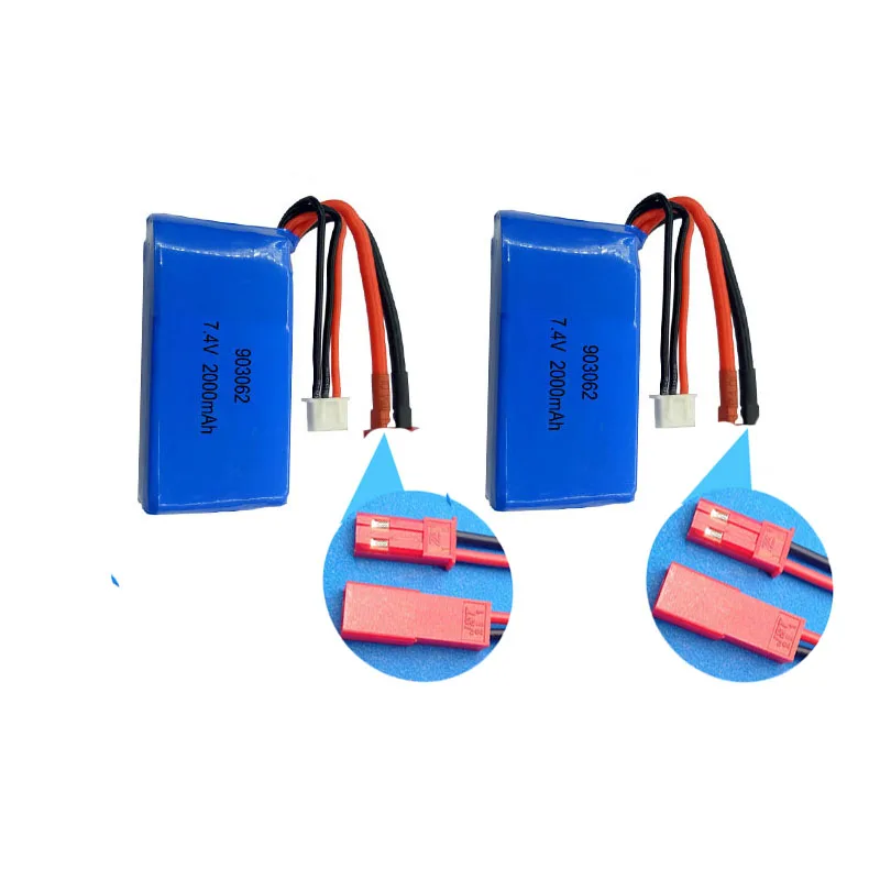 A959 Jst plug 2 шт. литий-полимерный аккумулятор 2S Lipo Батарея 7,4 V 2000 мА/ч, 20C Max 40C для Wltoys A959-b A969-b A979-b K929-B пульт ДУ для дистанционно управляемой машины лодки или для A959 машинка на радиоуправлении - Цвет: A959 Jst plug