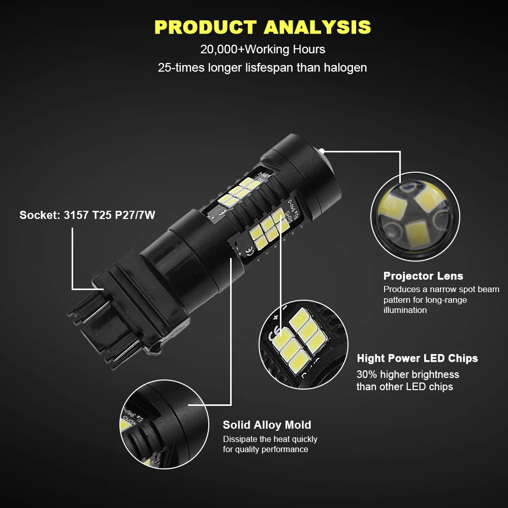 Автомобильные светодиодные лампы LEADTOPS T25 3157 3156 2 шт. DRL 18 SMD стоп-сигнал заднего