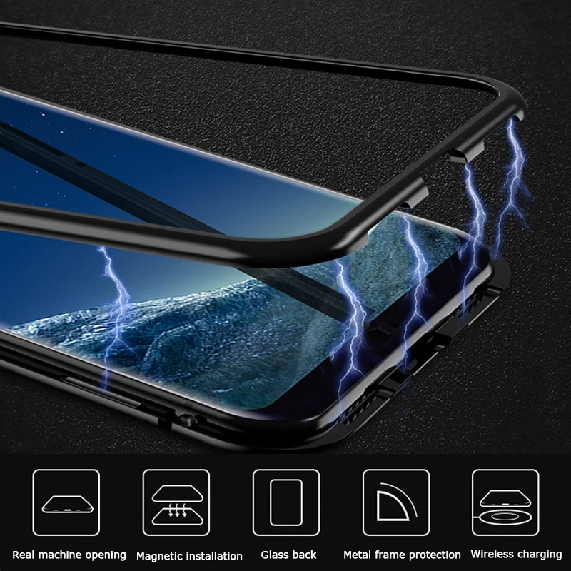 Metal Magnetic Case for iPhone XR XS MAX X 6 7 8 9 Plus +Tempered Glass Back Magnet Cases Cover note7 s8 10 | Мобильные телефоны и