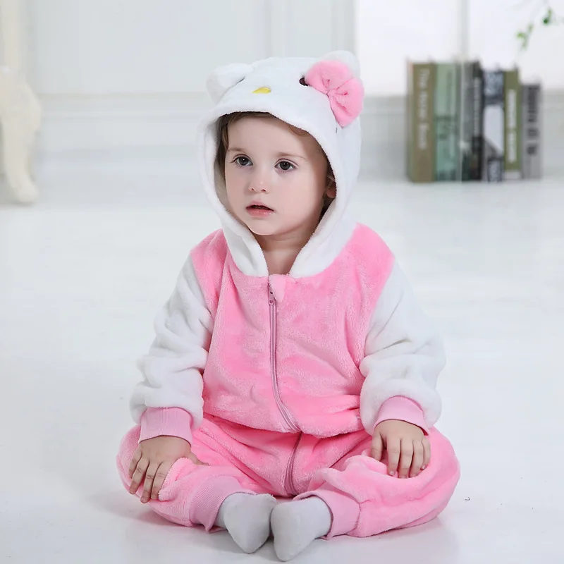 pink KT Детские комбинезоны с рисунками фланелевые комбинезоны лиса KT пижамы для девочек одежда Теплый для новорожденного зимние пижамы с животными roupas de bebe - Цвет: pink KT