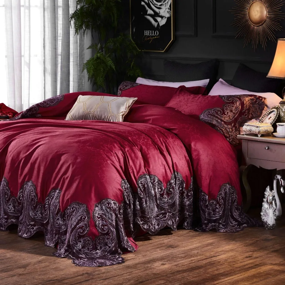 Фото Premium Quality Red 120S Egyptian cotton Bedding set Queen King Luxury Lace Edge Wedding Duvet cover Bed sheet Europe 4pcs Дом и сад Premium Quality Red 120S Egyptian cotton Bedding set Queen King Luxury Lace Edge Wedding Duvet cover Bed sheet Europe 4pcs Дом и сад