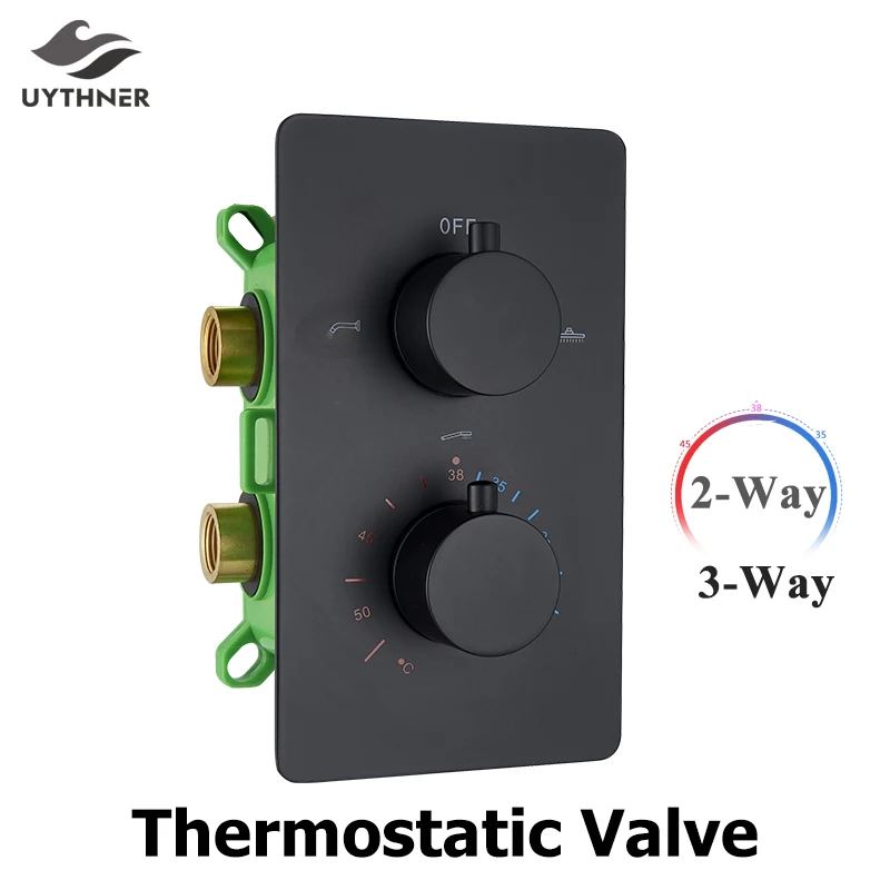 Смеситель с термостатом для ванной и душа матовый черный термостатический кран