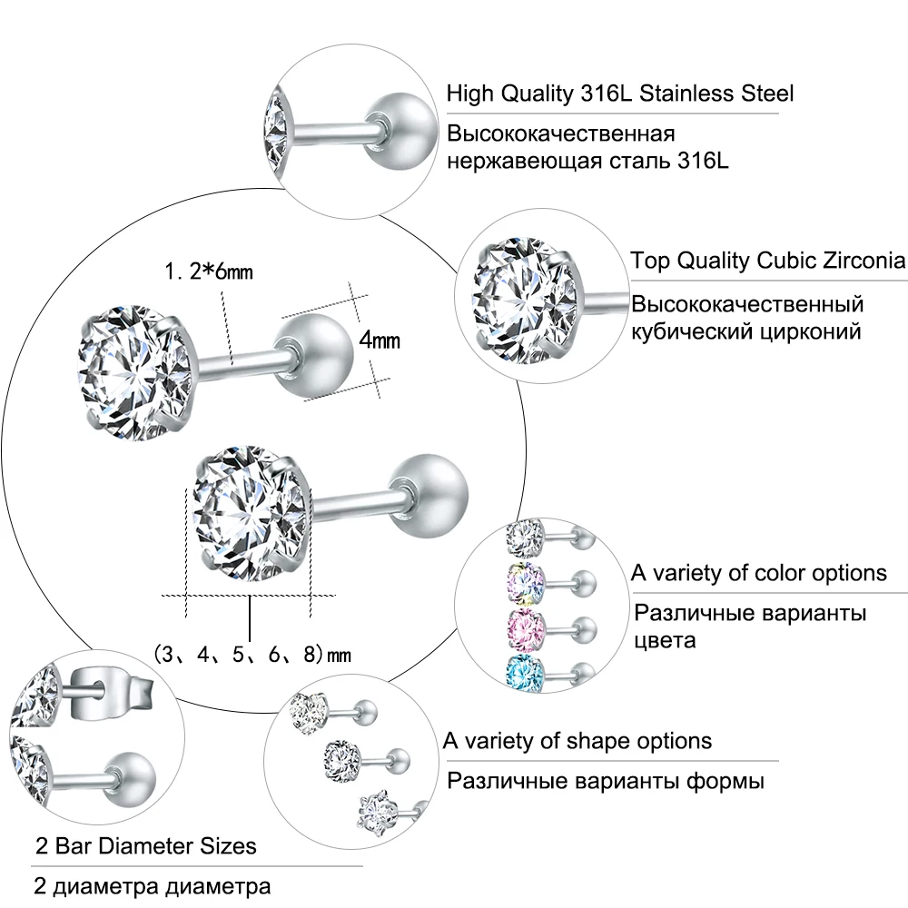 Крошечные круглые хрустальные серьги гвоздики женские из нержавеющей стали с