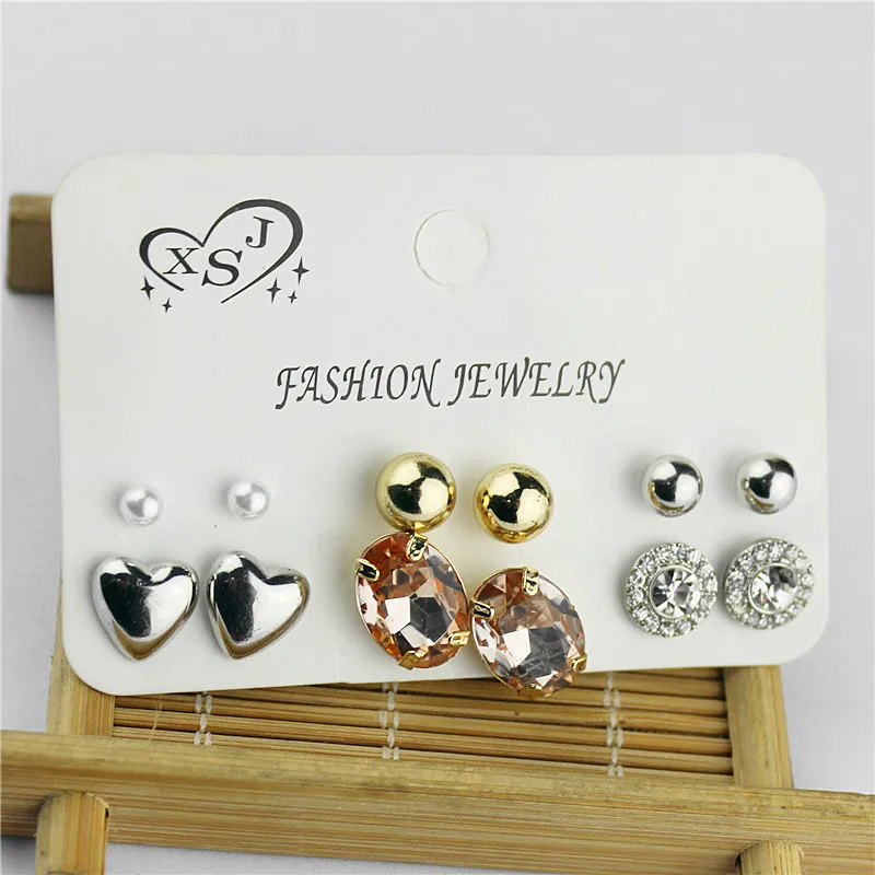 6 пар/комплект серьги в форме сердца с жемчугом|pearl ball|heart shaped earringsshaped earrings |