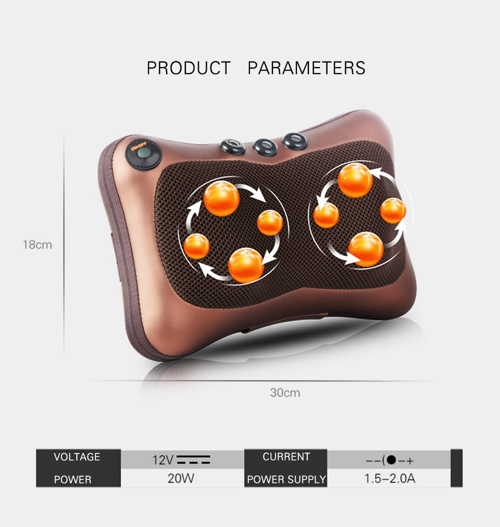 

Car home heating kneading massage pillow cervical spine massager General multifunctional massage cushion for leaning on