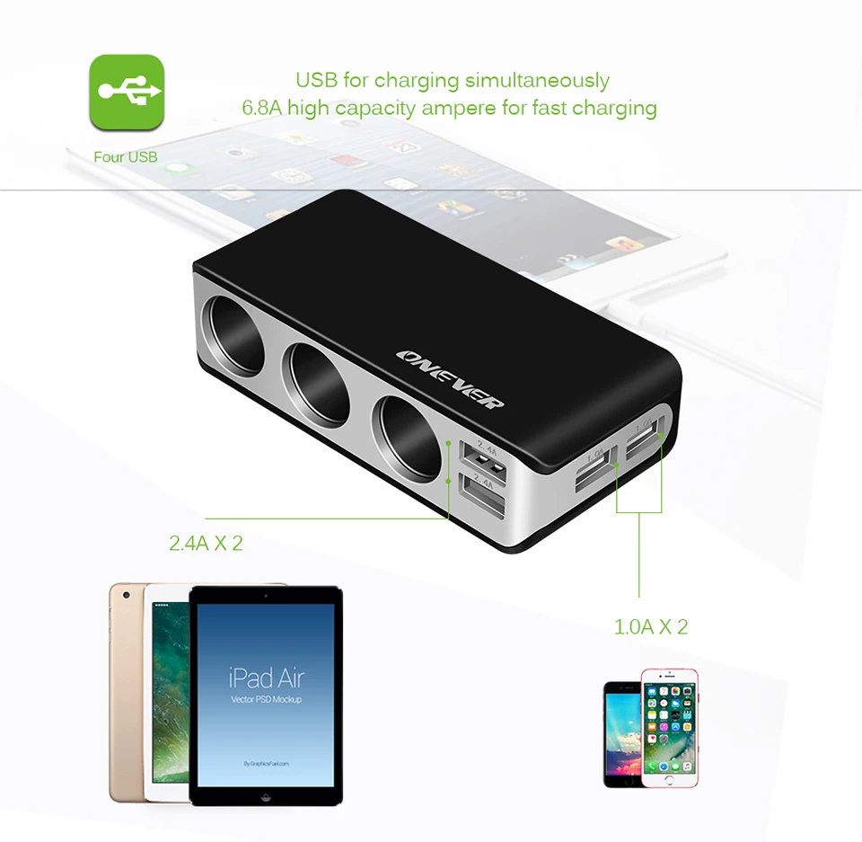 Автомобильный адаптер питания с 4 usb-портами разветвитель гнезда прикуривателя