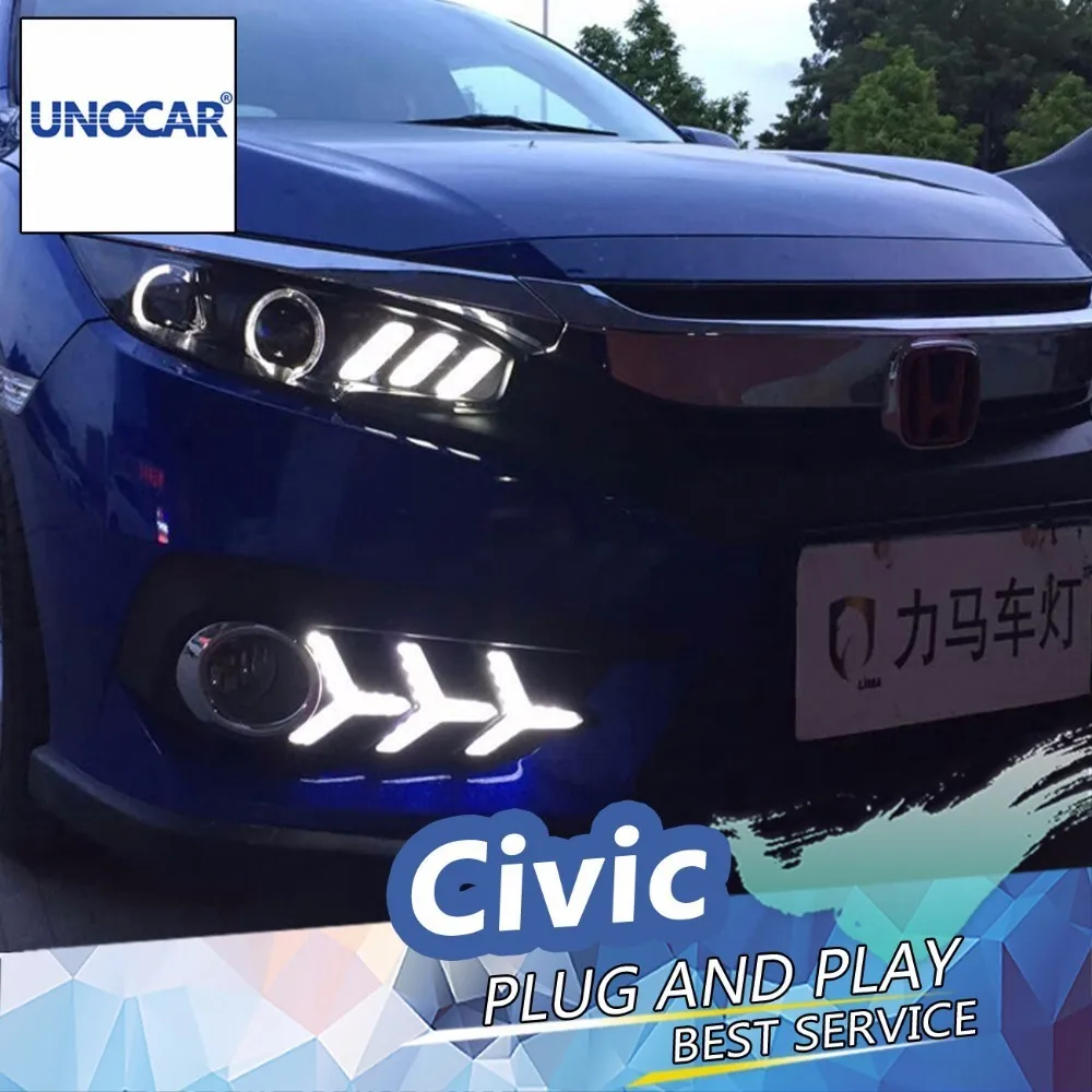 UNOCAR автомобиля для укладки Honda CIVIC X 10th 2016 2017 фара светодиодный фар красный Ангел