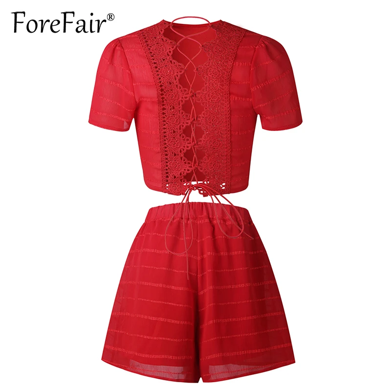 Женский короткий топ Forefair красный/черный костюм со шнуровкой сзади с коротким