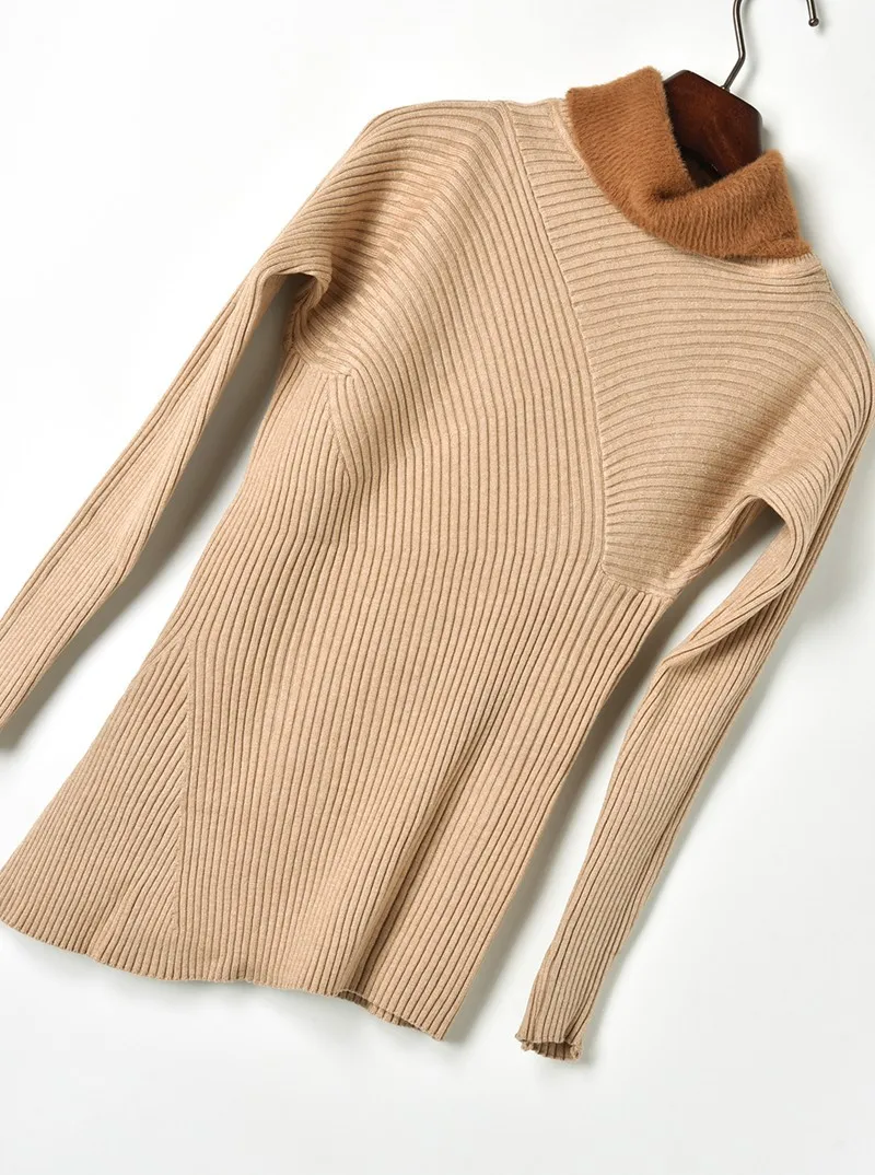 Новинка 2018 Зимний вязаный норковый кашемировый свитер с высоким воротом Женский