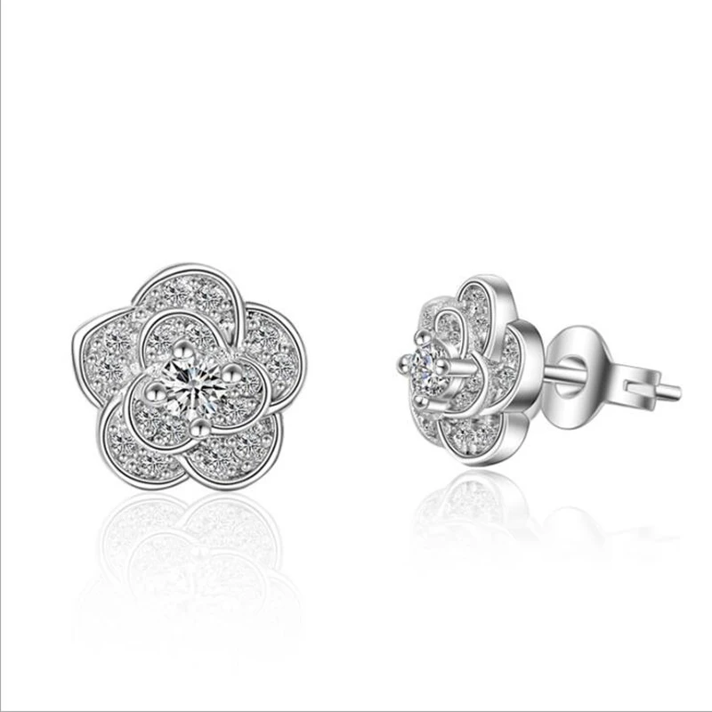 

KOFSAC New Charming Micro-Inlay CZ Flowers Earring Sterling Silver 925 Stud Earrings For Women Wedding Party Jewelry Girl Gifts