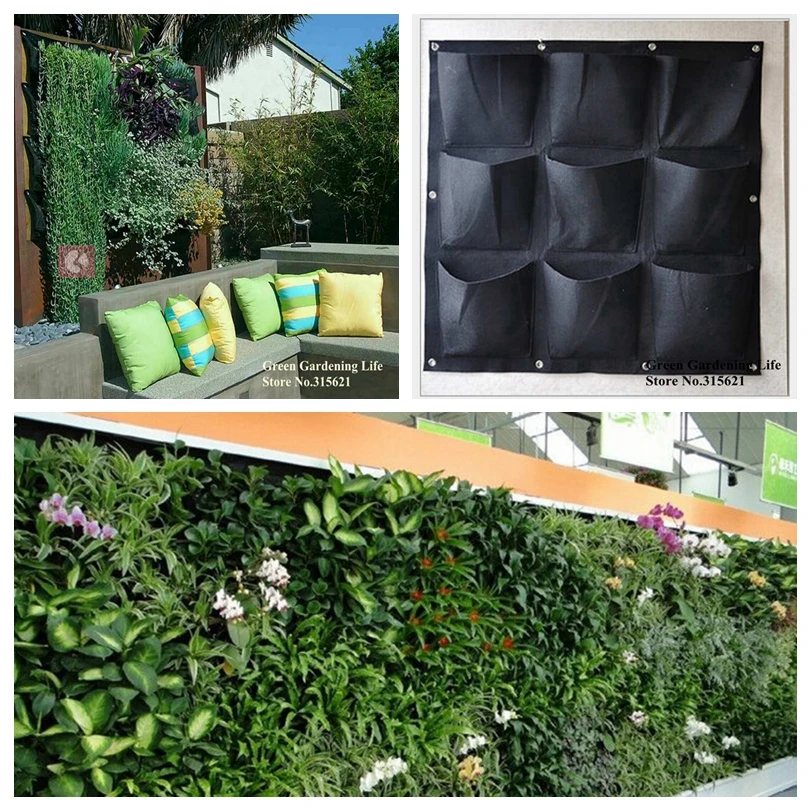

9-Pockets Wall Mounting Flower Pot Plants Planting Bag Home Garden Office Wall Vertical Greening Decoration Plants Grow Bag