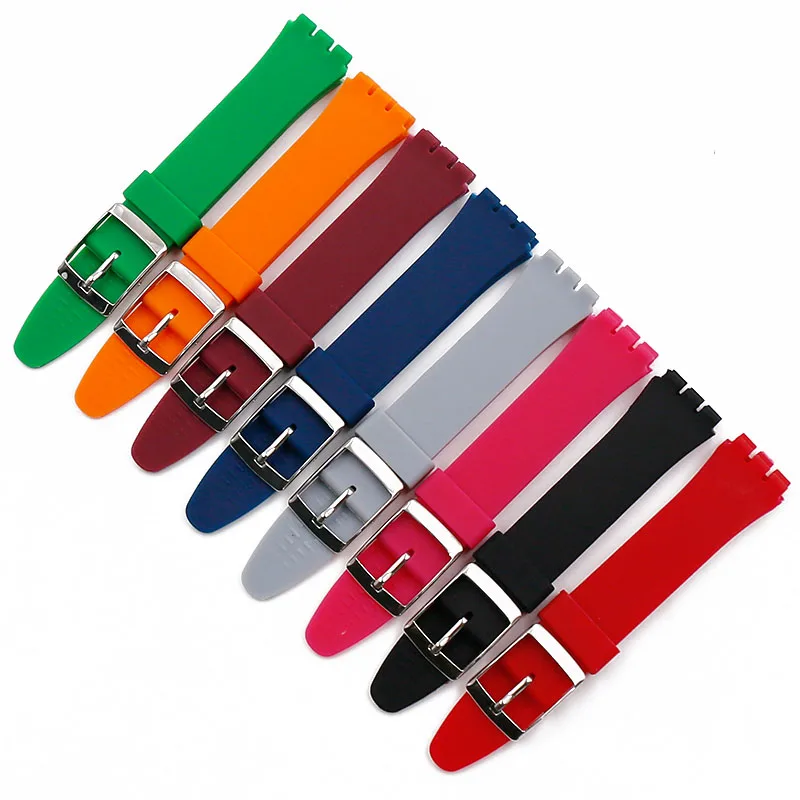 Watch accessories pin buckle 17mm19mm silicone strap men for Swatch SUOB704SUOW701GW164GB274SUTB402 waterproof strap watch band