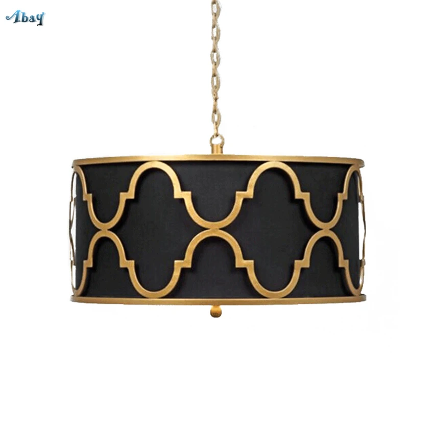 

American Retro Gold Iron Pendant Lights Bedroom Living Room Dining Table Fabric Shade Modern Luxury Hanging Lamps Decor Fixtures
