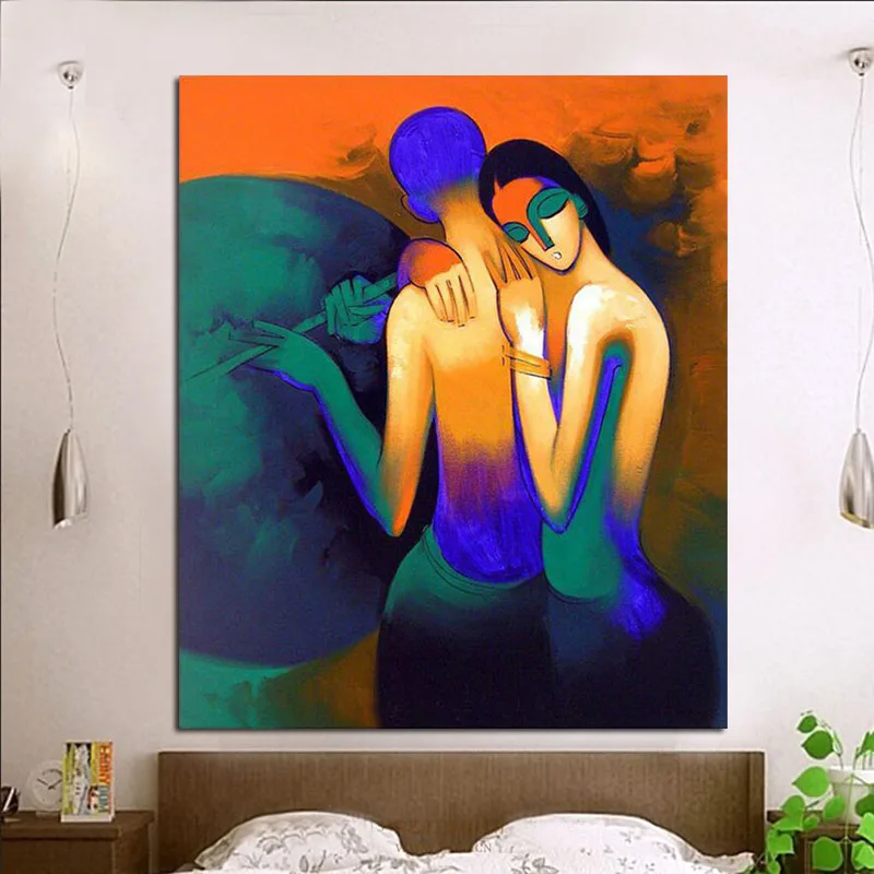 

Abstract Calligraphy Canvas Art Indian Figure Picture 100%Handmade Modern Couple Hindu Deity Portrait Oil Painting Ready To Hang