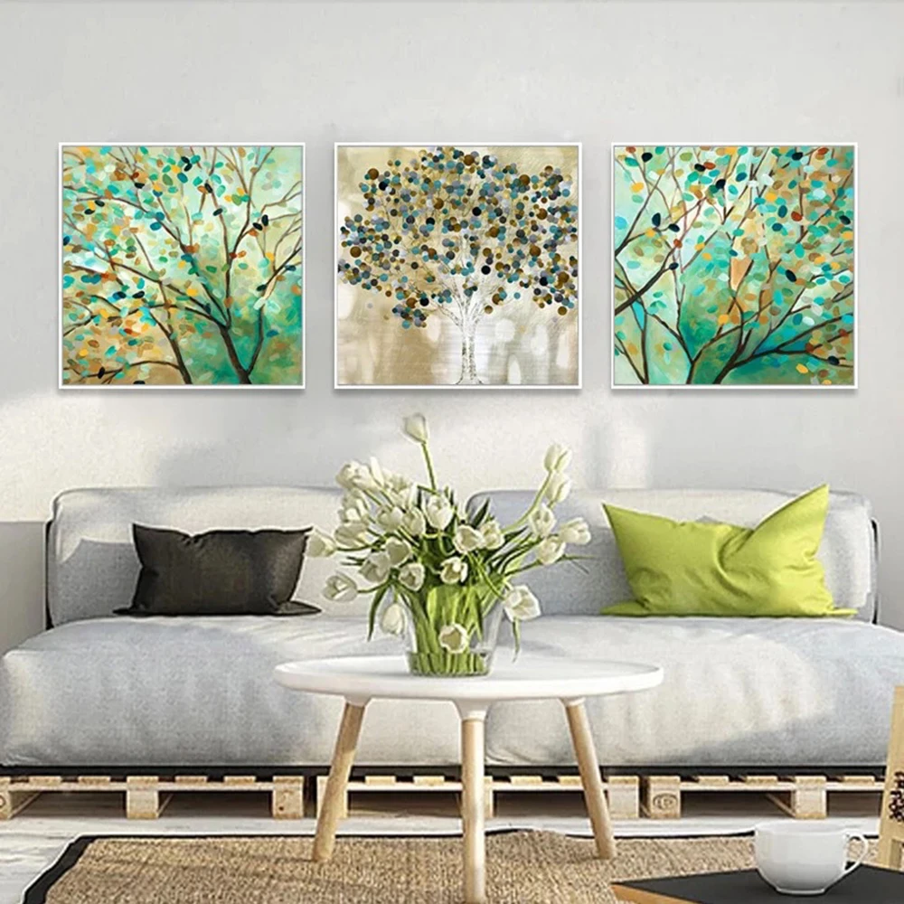 Canvas Painting 3 Piece Nature Print Poster Modern Abstract Wall Trees Landscape Pictures | Дом и сад
