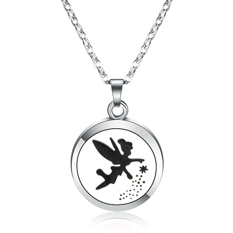 

Flower Fairy Aroma Diffuser Lockets Necklace Pendant Stainless Steel Perfume Essential Oil Diffuser Lockets Aromatherapy Jewelry