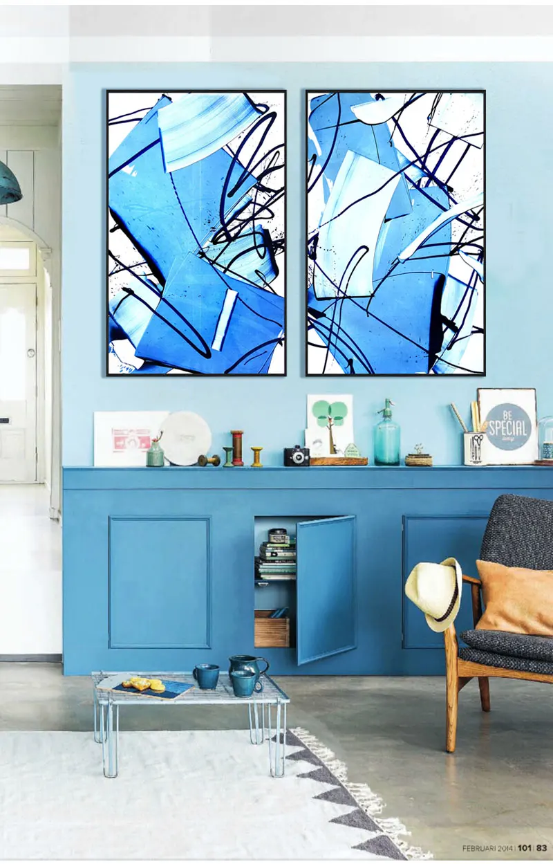 Modern abstract oil painted canvas art painting poster picture blue home decoration 2017 new hot sell sunrise wall 2 piece | Дом и сад