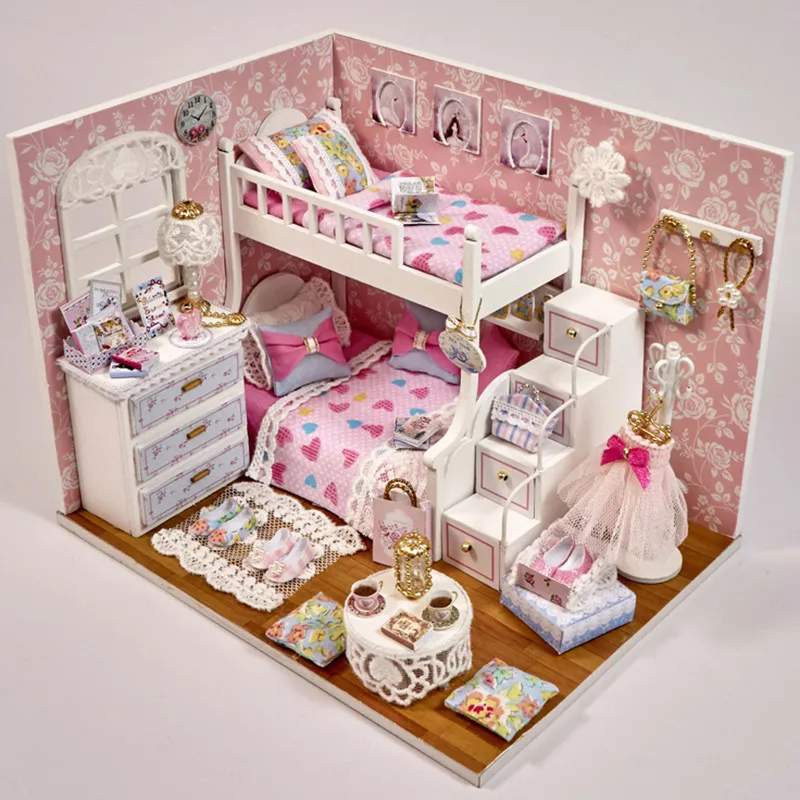 3D Кукольный дом деревянная мебель миниатюрная модель мечта спальня для девочки