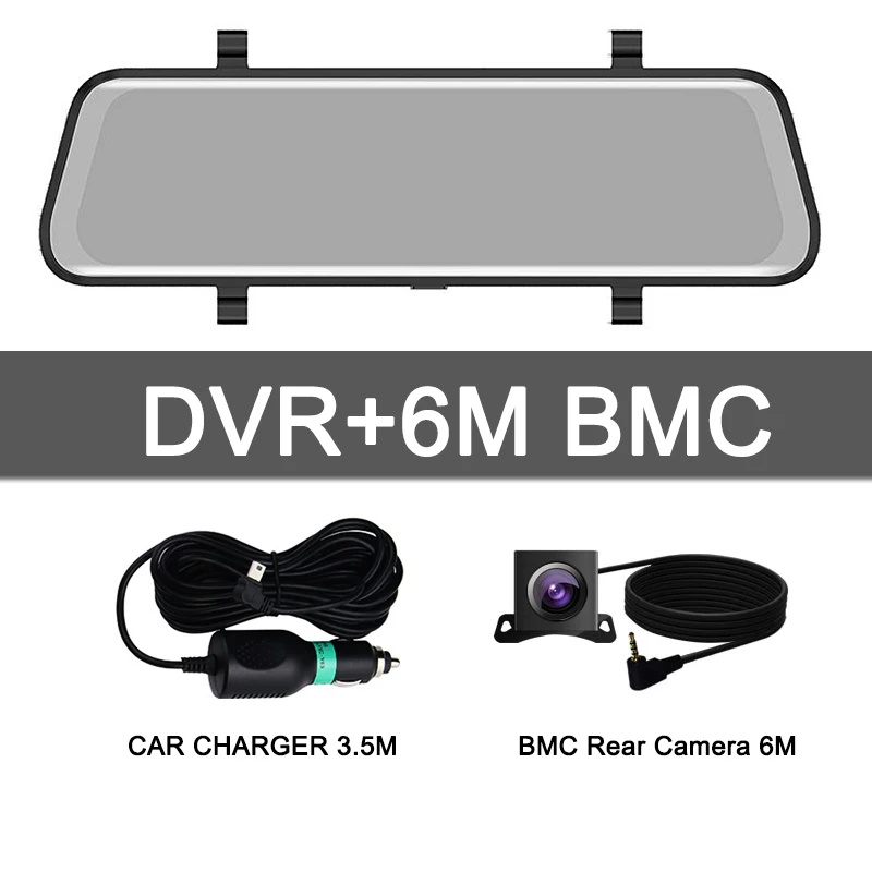 DVR and 6M BMC 1" Dash Cam сенсорный экран 1296P поток зеркало заднего вида Автомобильная камера s DVR и 1080P задняя камера ночного видения двойной объектив рекордер - Название цвета: DVR and 6M BMC
