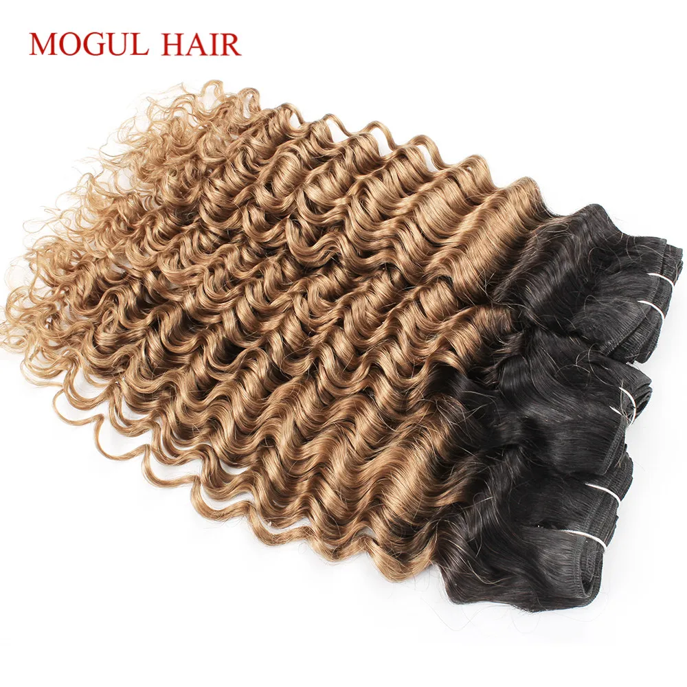 

MOGUL HAIR Ombre Honey Blonde Bundles With Closure 1B 27 Brazilian Deep Wave Hair Ombre Brazilian Non-Remy Human Hair Extension