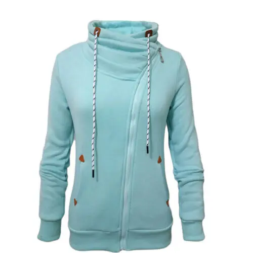 

Sweater Thick Pull Jumper Hooded Long Sweatshirt Hoodie Coat Women Sleeve New 2019 solid color diagonal zipper