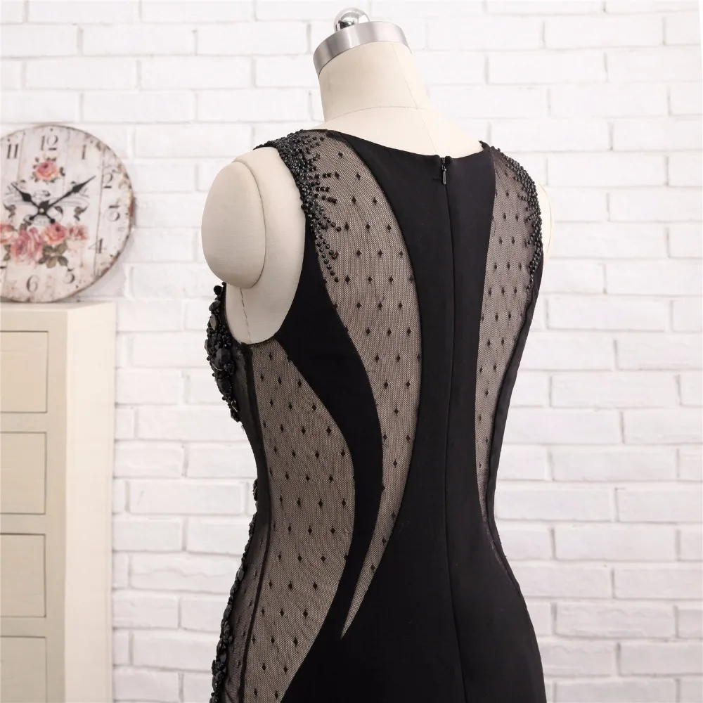 Женское вечернее платье русалка Черное длинное прозрачное с бусинами и