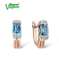 VISTOSO Gold Earrings For Women 14K 585 Rose Gold Sparkling Sparkling Luxury Diamond Blue Topaz Wedding Engagement Fine Jewelry