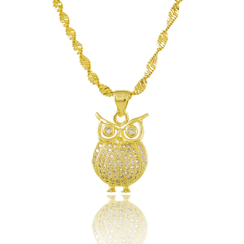24k золото GP сова кулон с цепью ожерелья модные женские ювелирные изделия высокое