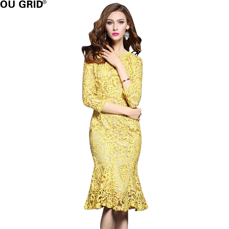Вечернее платье 2017 женское золотое кружевное с рукавами и оборками элегантное