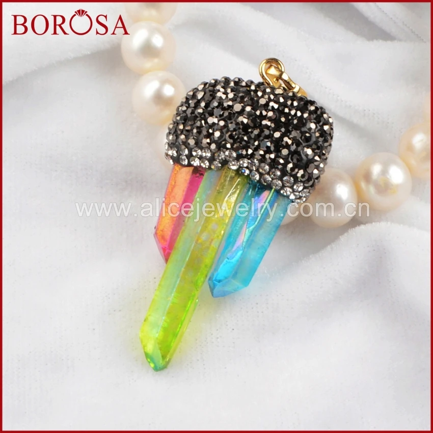 BOROSA новая мода три радужных ауры кварцевый титановый кристалл граненый кулон