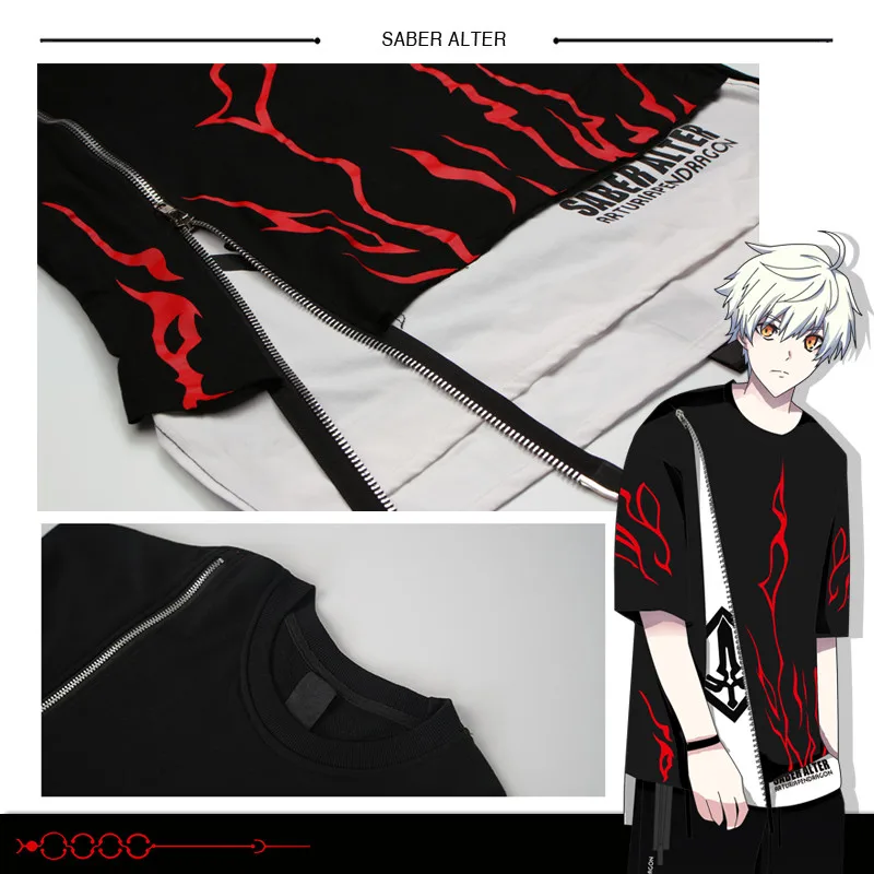 Аниме Fate/stay night Saber Alter, костюм для косплея, футболка, имитация двух частей, толстовка с длинными рукавами и топы с короткими рукавами