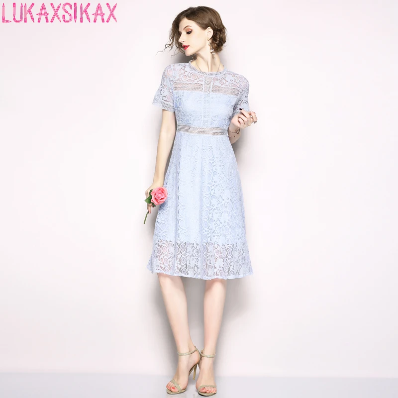 LUKAXSIKAX Мода 2019 Новый Для женщин летнее платье Высокое качество голубой