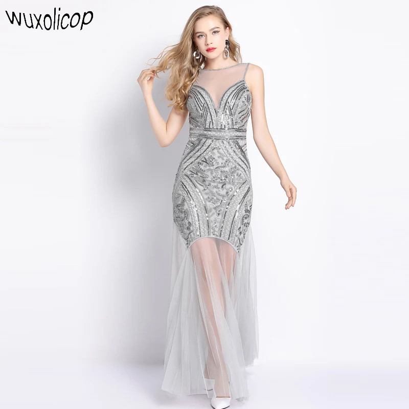 Женское вечернее платье-макси Great Gatsby длинное прозрачное платье без рукавов с