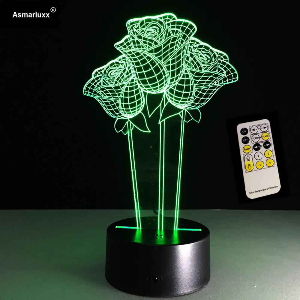 Три розы Форма 3D светодиодный светильник ночник сенсорный пульт дистанционного