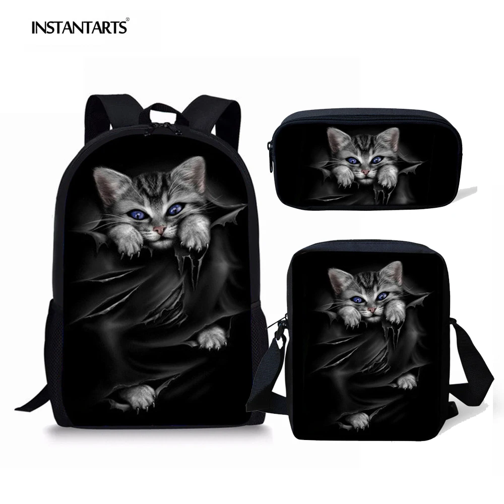 Conjunto de Mochilas Conjunto de Bolsas Preta para Meninos e Meninas Mochilas de Ombro Escolares Góticas Crianças Diário Laptop Lua Uso