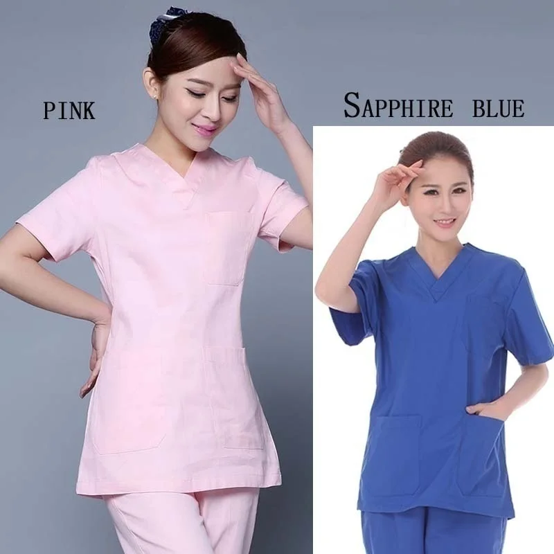 Women's Fashion Scrub Set Nursing Scrubs V-neck Top with Side Vent + Elastic Waistline Pants Medical Uniforms Cotton Surgery |
