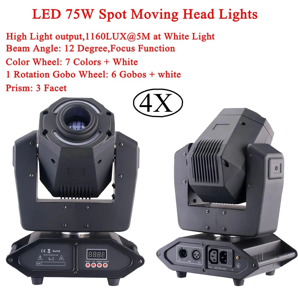 

4 шт./лот LED Spot 75 Вт Moving Head Light 14X0,2 Вт RGBW светодиоды DMX DJ диско-вечеринка вращающаяся, для мытья LED сценическое осветительное оборудование