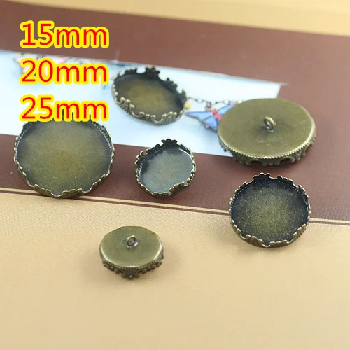 

15mm,20mm,25mm Antique Bronze Crown Back button Cameo Cabochon Setting for Glass/Stickers Vintage Jewellery Making
