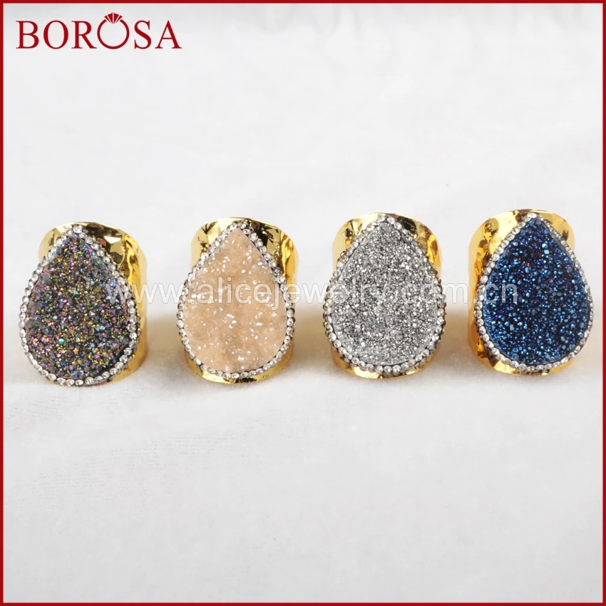 Женское кольцо с кристаллами BOROSA Druzy Кристальное каплевидными стразы из циркония