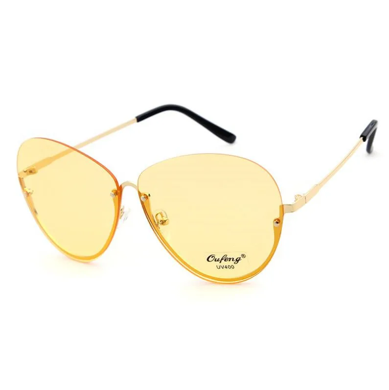 c7 yellow Без оправы, новые, кошачий глаз, женские солнцезащитные очки, модные, прозрачные, брендовые, дизайнерские, солнцезащитные очки, женские, прозрачные, большие, металлические, Золотая оправа, Cateye - Цвет линз: c7 yellow