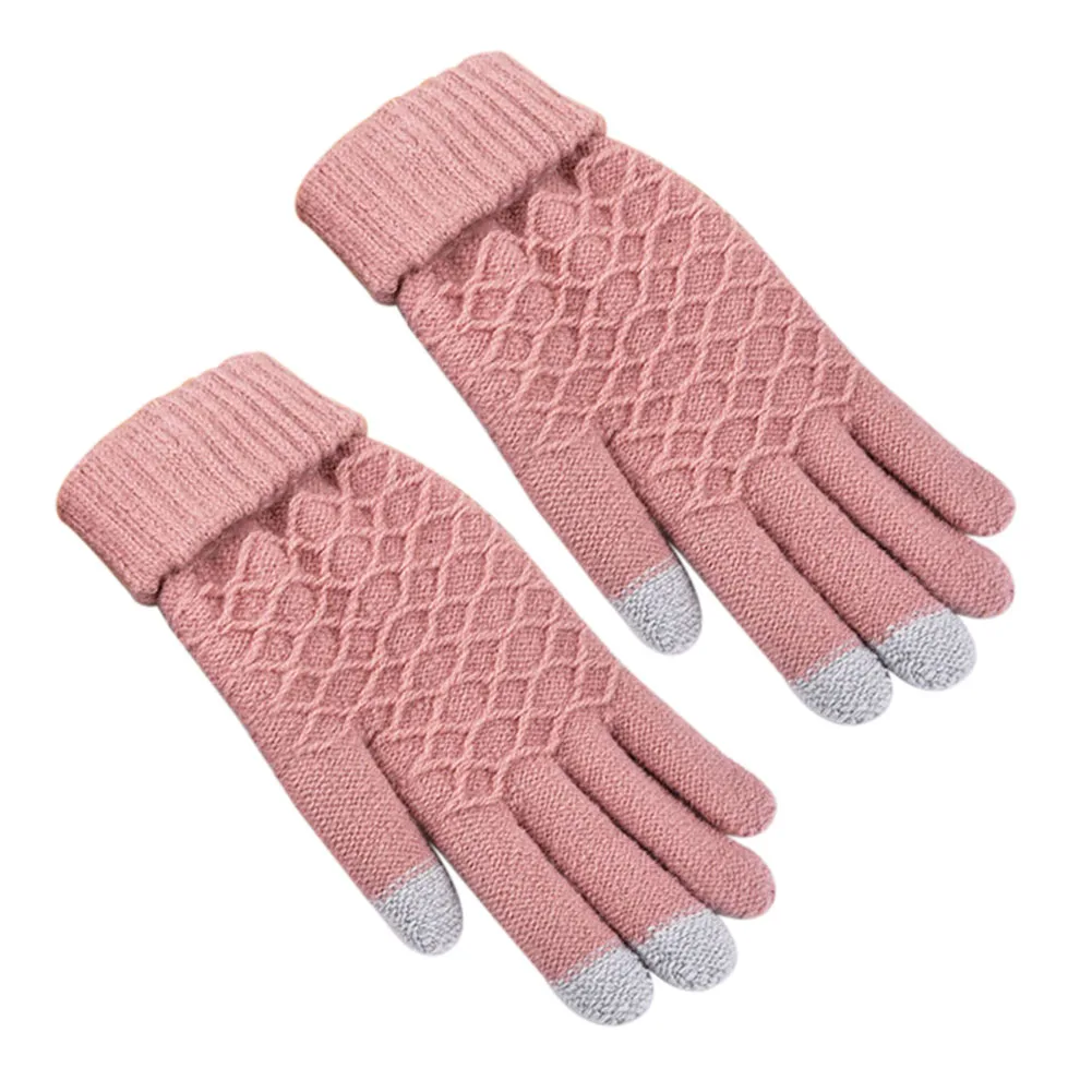 Pink Модные зимние теплые Vogue Твердые Трикотажные полный палец перчатки варежки для смартфона касания экрана-MX8 - Цвет: Pink
