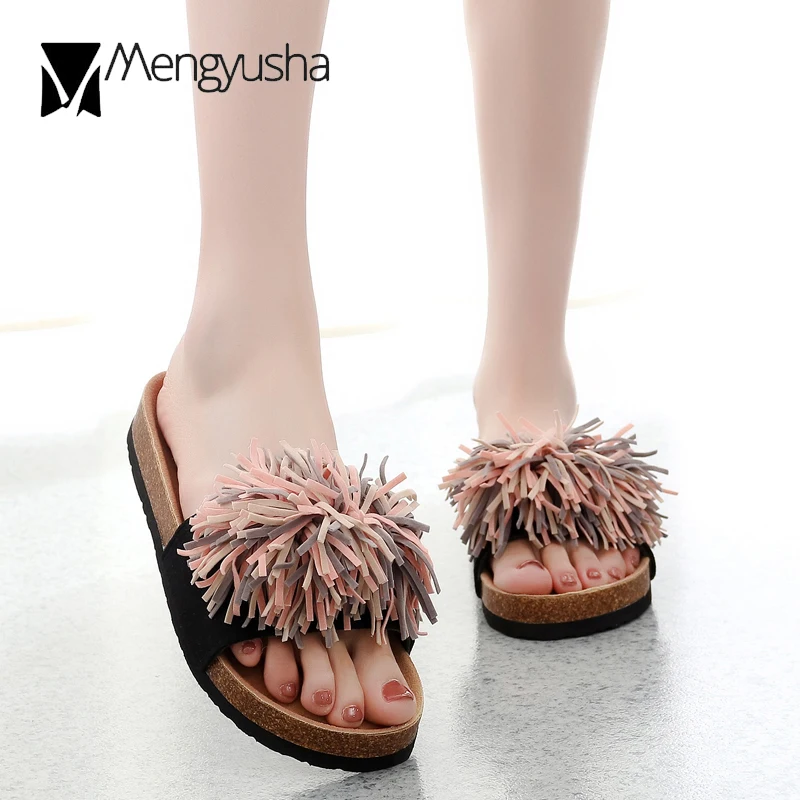 Разноцветные сандалии гладиаторы с кисточками женские из натуральной кожи на