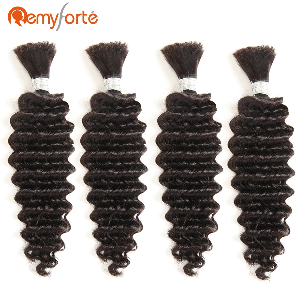 Remy Forte Hair Natural Color Bulk Human Hair For Braiding 4 Bundles Deal No Weft Deep Wave Remy Brazilian Bulk Braiding Hair