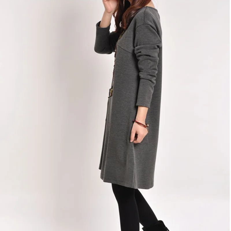 Одежда для беременных осенне-зимнее однотонное плотное офисное платье с