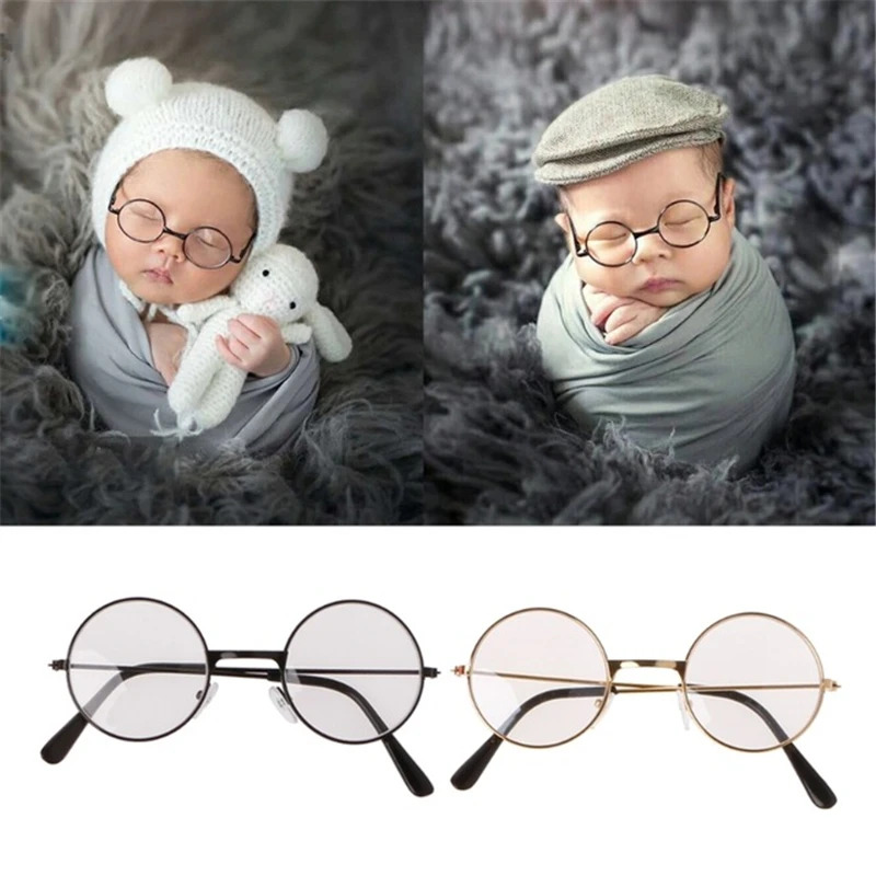 Newborn Baby Girl Boy Flat Glasses Photography Props Gentleman Studio Shoot Infant Pictures Decoration Round Sunglasses | Детская одежда